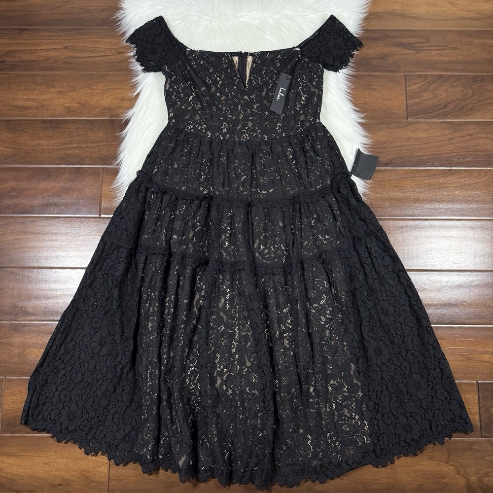 Lulu's Size Large Black Lace Off the Shoulder Absolutely Stunning Midi Dress